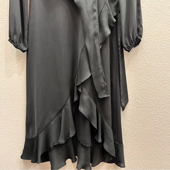 Parker NY Dress Womens Size 4 Black Hi-Low Ruffle Elegant Long Sleeve - Picture 5 of 10